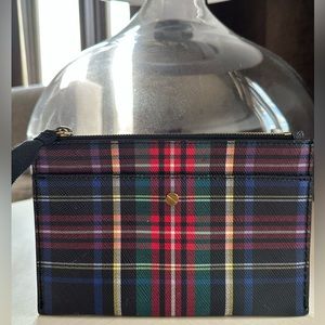 J Crew plaid leather pouch